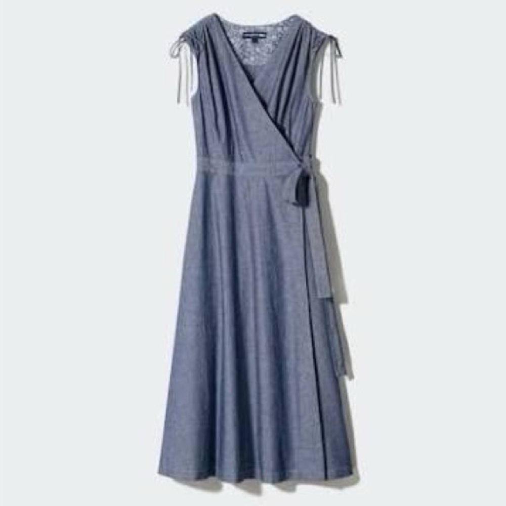 Uniqlo Wrap Dress | Blue Chambray | Size L